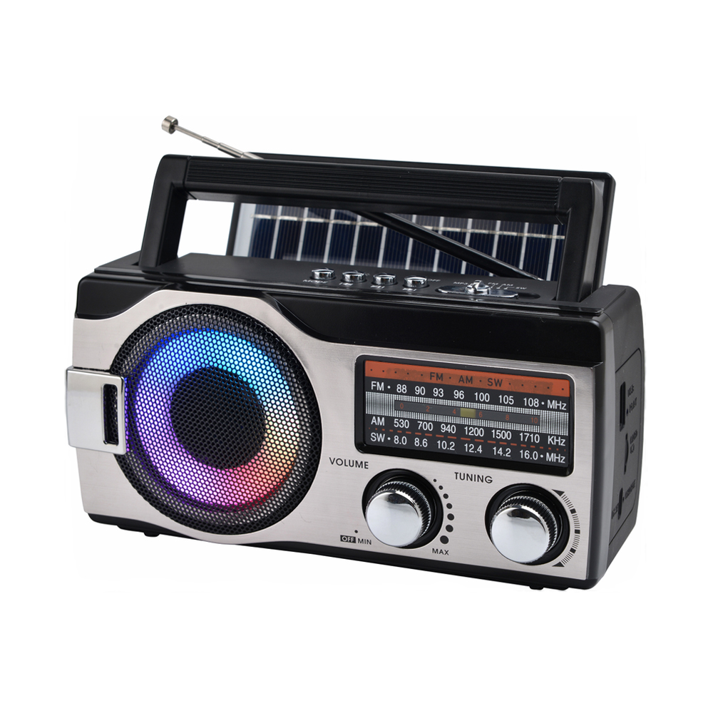 Old Fashion Radio Solar Power Portable Colorful RGB Light Battery Powered Radios