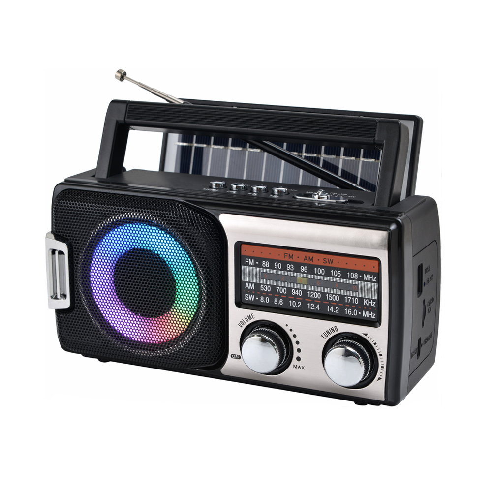 Hot Sell Fm Am Sw Solar Energy Radio Battery Operated Radio with Disco Light