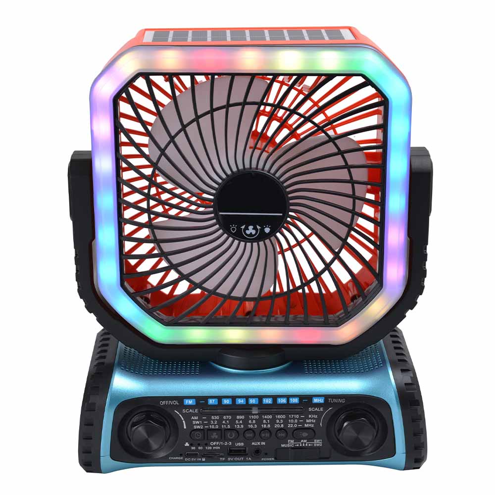 Best Sell Outdoor Camping Fan with Disco light remote control solar hanging Fan